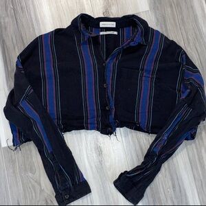 Striped Cropped Button-Up Shirt